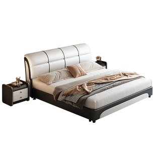 皮床现代简约1.8主卧双人床高箱储物纳软包大床高端大气轻奢婚床