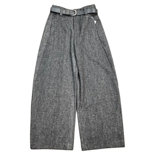 冬季新款时尚百搭羊毛混纺西装裤女士高腰显瘦直筒阔腿镰刀拖地裤