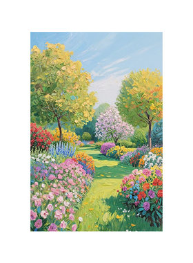 莫奈花园客厅装饰画法式奶油风