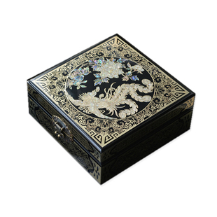复古掐丝首饰盒铜丝螺钿贝壳镶嵌梳妆盒钢琴漆面平遥推光漆器十万