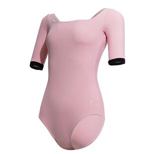 Sansha 三沙舞蹈服女 方领短袖芭蕾舞连体服蝴蝶结撞色练功服瑜伽