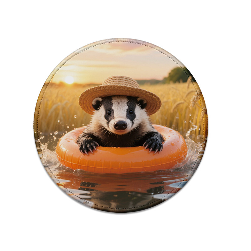 ZO小獾戏水草帽圆形防滑鼠标垫