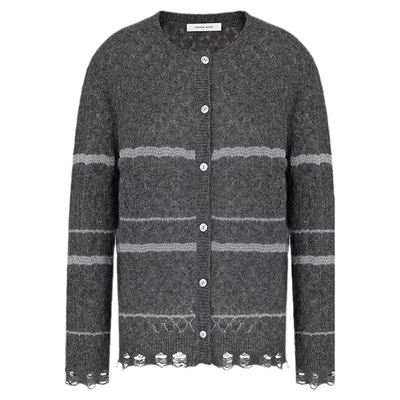 concise-white/简白26春夏新款女士镂空条纹针织开衫银泰 301257