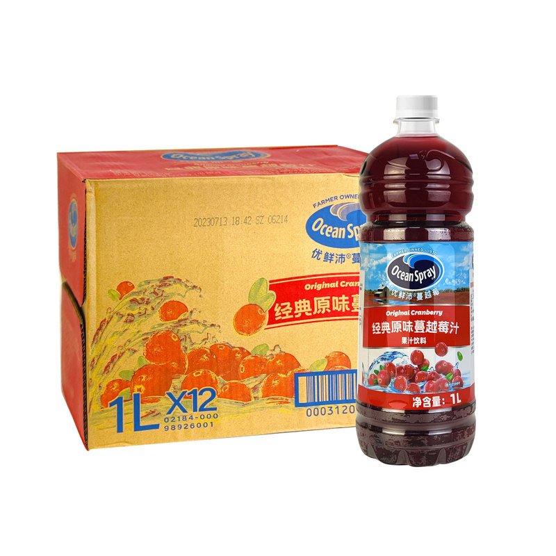 优鲜沛蔓越莓果汁1L*12瓶整箱