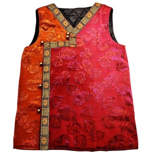 此岸歌声*原创设计店-古色古香，缎面夹棉坎肩  倚暖香檀