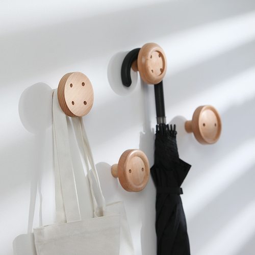 纽扣挂钩创意实木墙壁挂衣钩简约原木子衣帽钩玄关现代