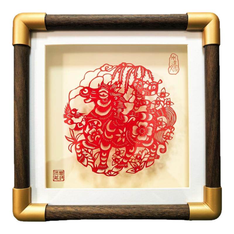 中国风马年剪纸摆件镜框装饰画福字吉祥喜庆十二生肖西安特色礼品