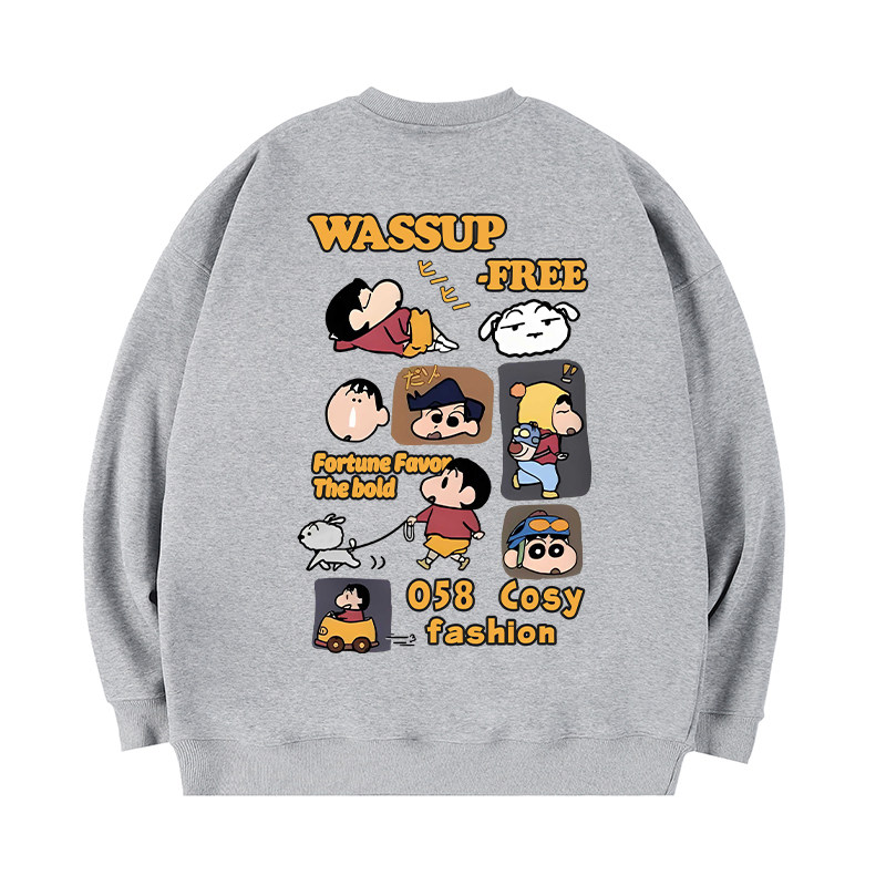 WASSUP卡通小新情侣加绒卫衣潮牌