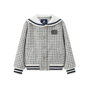 TeenieWeenie Kids小熊童装25年款新款女童时尚水手领千鸟格外套