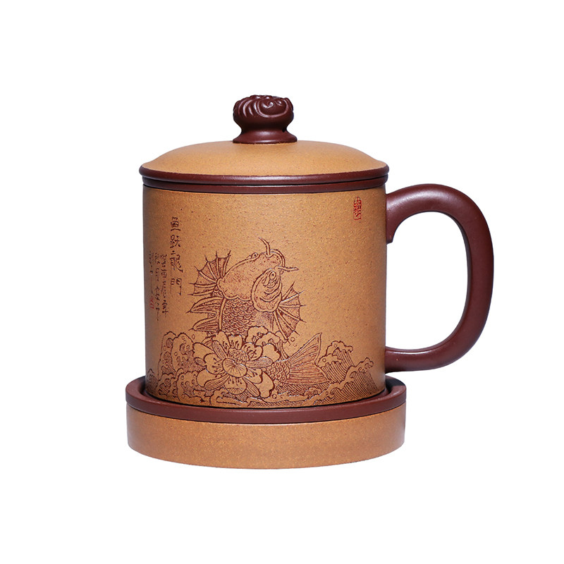 宜兴紫砂杯纯手工刻绘中式泡茶杯