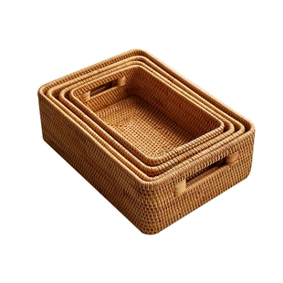 越南藤编手工收纳筐桌面杂物编制篮子长方形玩具零食衣服整理盒