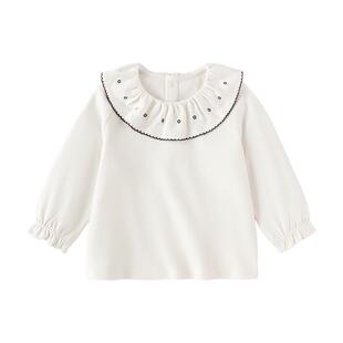 babylove【安心柔】女宝宝t恤婴幼儿春秋季百搭纯棉花边领上衣