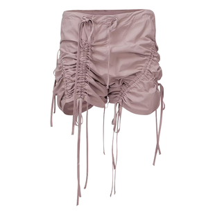 NACHE韩国设计师品牌2026春夏灰粉色系绳抽褶皱短裤子女休闲百搭