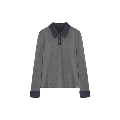 XWI欣未仿牛仔撞色拼接设计感衬衫女秋冬新款通勤显瘦藏肉小衫