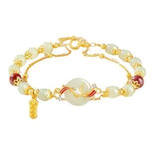 中国黄金央创锦鲤平安扣手链女生款和田玉手串新年礼物送女友S925