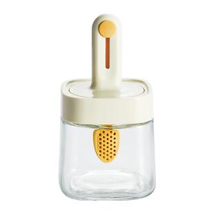 炊大皇调料罐勺盖一体定量盐罐厨房家用玻璃伸缩调味瓶撒料防潮盒