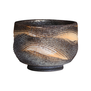 中国台湾省陶艺家程警濠柴烧岩矿水波纹品茗杯主人杯手工个人茶杯