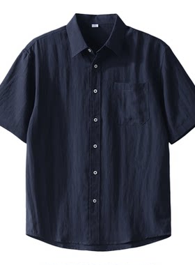LUUD 夏季透气薄款垂感棉麻翻领衬衫男士天丝莱赛尔混纺短袖衬衣