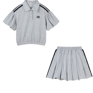 Skechers斯凯奇儿童装女童短袖套装26夏运动时尚polo领t恤短裙