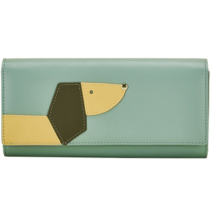 暇步士女包新款长款钱包可爱狗狗拼接牛皮零钱包多功能卡包证件包