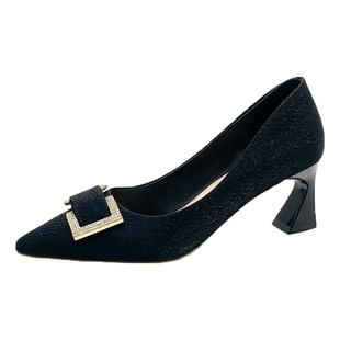 女士高跟鞋2026春季新款韩版百搭晚晚风温柔气质粗跟尖头浅口单鞋