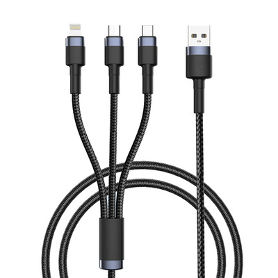 100W超级快充数据线一拖三合一可视芯片三头适用于华为苹果小米vivo安卓type-c充电线手机车载多头全兼容闪充