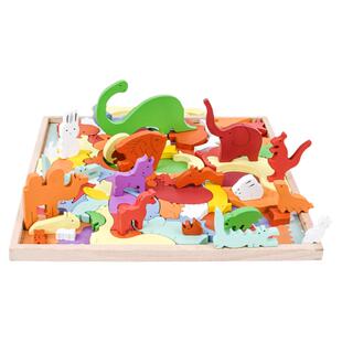 动物立体拼图彩色积木叠叠乐木制3D动物拆装组合拼板玩具儿童早教