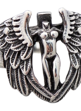 Syou天使之翼欧美复古钛钢戒指哥特小众男士指环不掉色男女对戒