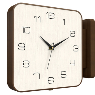 康巴丝挂钟客厅简约轻奢创意双面时钟家用静音实木质石英钟表挂墙