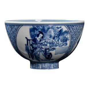 钟家窑主人杯单杯景德镇青花瓷茶杯柴窑人物仕女图功夫茶杯个人杯