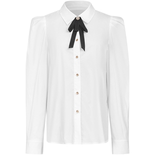 曼德诗纯色棉质衬衫2025秋季新品Polo领宽松长袖衬衣