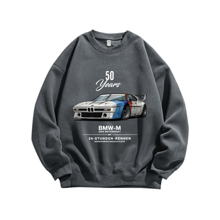 宝马Mpower经典跑车德系印花纯棉圆领卫衣服男装宽松休闲秋季穿搭