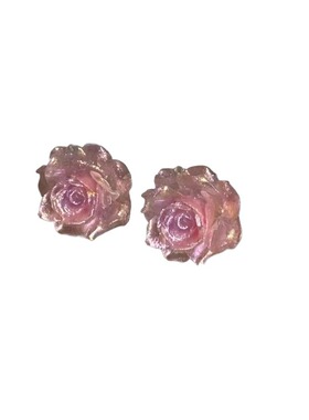 复古油画感渐变玫瑰花耳钉宫廷风轻奢耳饰女视觉系百搭红色蓝色
