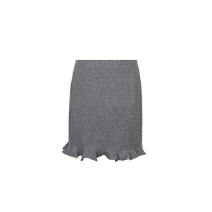 TOP家 秋冬刚需 法式复古格雷系 荃羊毛立体波浪花边直筒半身裙