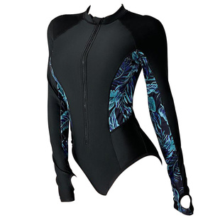 欧美2025新款大码微胖mm泳衣女长袖泳装连体运动防晒显瘦温泉冲浪