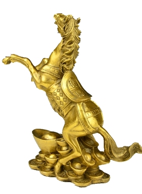 纯黄铜马摆件元宝跃马客厅家居办公室装饰品开业礼品工艺品中式