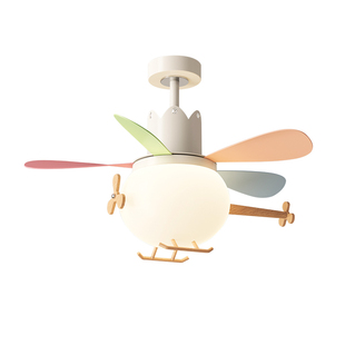 儿童房风扇吊灯奶油风马卡龙飞机灯智能变频一体卧室餐厅电扇灯