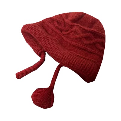 冬季针织毛线帽条纹拼色护耳帽女