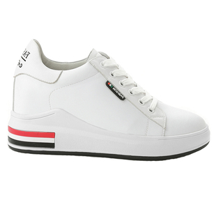 内增高小白鞋女2025新款春秋季真皮厚底系带坡跟旅游鞋休闲运动鞋