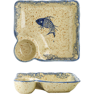 陶瓷带醋碟饺子盘家用网红饭店饺子专用盘日式商用薯条油炸小吃盘