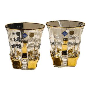 捷克进口BOHEMIA水晶玻璃描金威士忌洋酒杯啤酒水杯子对杯送礼盒