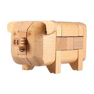 神奇的小猪鲁班锁益智拼装玩具高质量榉木出口美国生日礼物初级