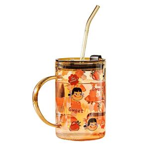 大容量玻璃杯女生吸管杯办公室1000ml水杯带盖高硼硅咖啡杯子茶杯