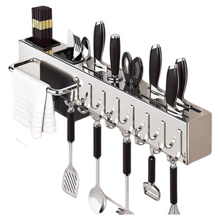 不锈钢厨房多功能置物架刀架家用壁挂免打孔筷子筒刀具一体收纳架