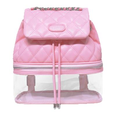 透明pvc菱格纹双肩链条手拎包