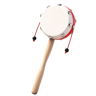 羊皮拨浪鼓婴儿可啃咬新生儿玩具老式手工木质小月龄宝宝0到1岁铃