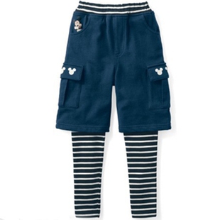 千趣新款男女童纯棉假两件长套裤宝宝卡通图案春夏季打底运动裤