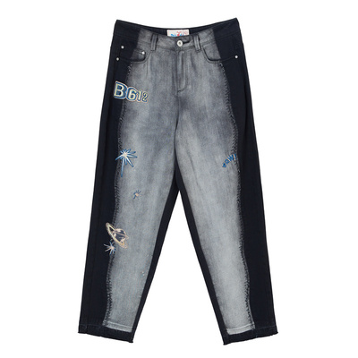 谜底秋装女复古破洞休闲萝卜裤宽松牛仔裤显瘦直筒裤子227MK6119