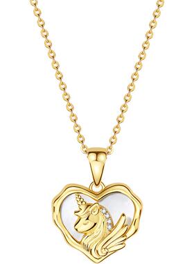 周六福项链女爱心独角兽链坠S925银轻奢小众送女友节日礼物