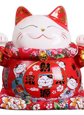 黑色招财猫摆件陶瓷财猫店铺开业